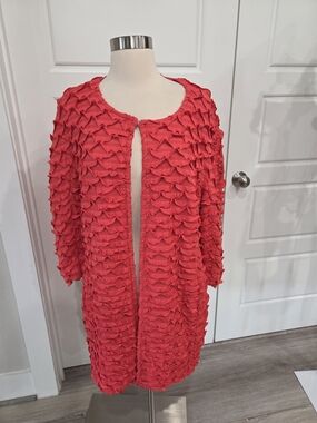 Peck & Peck Coral Open-Front Ruffle Cardigan Size XL